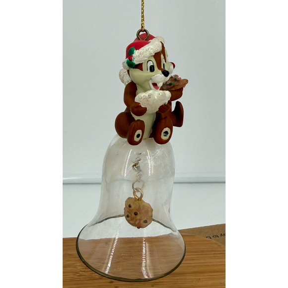 Disney Chip ‘n Dale Cookies Christmas Holiday Glass Bell Ornament 4" Tall - Picture 4 of 8
